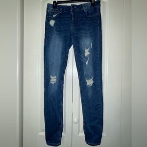 Women's Dark Wash Distressed Skinny Jeans | Size 8